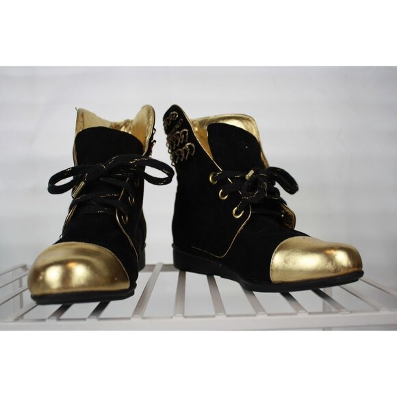 Joan Boyce Women's size 6.5 Metallic Black Ankle Boots with Metal Embellishments - Picture 1 of 10